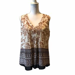 DR2 Black and Tan Floral V-Neck Sleeveless Blouse